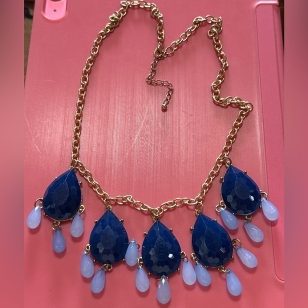 Multi-Blue Bib Style Necklace NWT